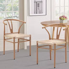 MAYEERTY Set of 2 Walnut Wood Rattan Dining Chairs, Comfortable Woven Seat, Fully Assembled