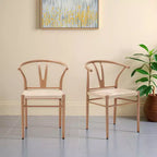MAYEERTY Set of 2 Walnut Wood Rattan Dining Chairs, Comfortable Woven Seat, Fully Assembled