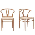 MAYEERTY Set of 2 Walnut Wood Rattan Dining Chairs, Comfortable Woven Seat, Fully Assembled