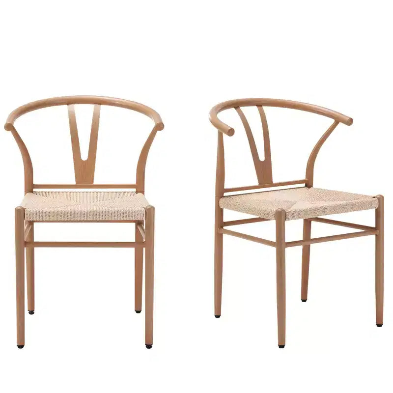 MAYEERTY Set of 2 Walnut Wood Rattan Dining Chairs, Comfortable Woven Seat, Fully Assembled