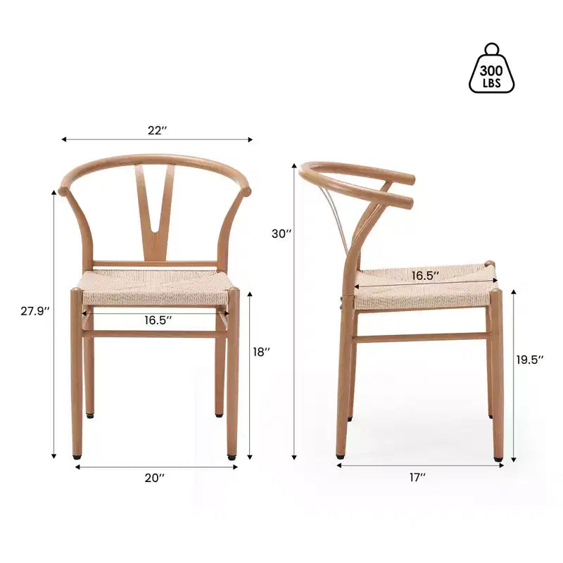 MAYEERTY Set of 2 Walnut Wood Rattan Dining Chairs, Comfortable Woven Seat, Fully Assembled