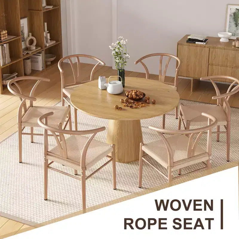 MAYEERTY Set of 2 Walnut Wood Rattan Dining Chairs, Comfortable Woven Seat, Fully Assembled
