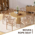 MAYEERTY Set of 2 Walnut Wood Rattan Dining Chairs, Comfortable Woven Seat, Fully Assembled