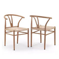 MAYEERTY Set of 2 Walnut Wood Rattan Dining Chairs, Comfortable Woven Seat, Fully Assembled