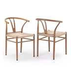 MAYEERTY Set of 2 Walnut Wood Rattan Dining Chairs, Comfortable Woven Seat, Fully Assembled