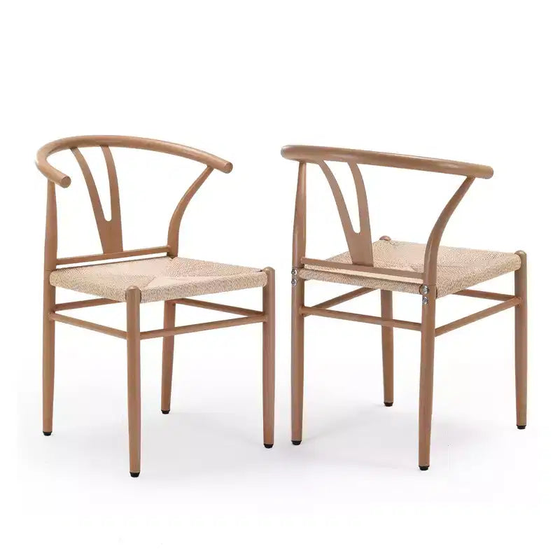 MAYEERTY Set of 2 Walnut Wood Rattan Dining Chairs, Comfortable Woven Seat, Fully Assembled