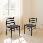 MAYEERTY Set of 2 Walnut Wood Rattan Dining Chairs, Comfortable Woven Seat, Fully Assembled