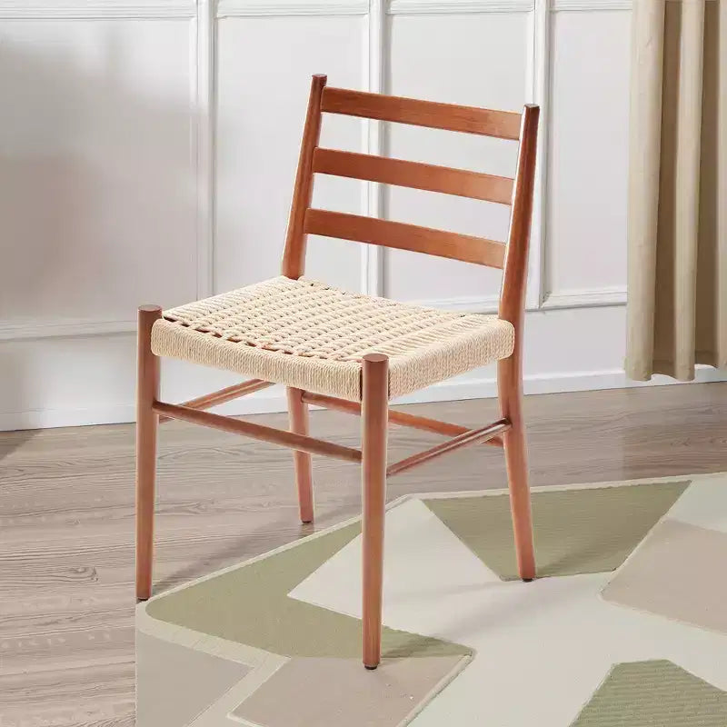 MAYEERTY Set of 2 Walnut Wood Rattan Dining Chairs, Comfortable Woven Seat, Fully Assembled