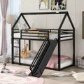 Bellemave Twin over Twin Bunk Bed with Slide & Ladder, Black Metal House-Style Bed for Kids, Safe & Sturdy Playhouse Loft Bed