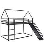 Bellemave Twin over Twin Bunk Bed with Slide & Ladder, Black Metal House-Style Bed for Kids, Safe & Sturdy Playhouse Loft Bed