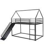 Bellemave Twin over Twin Bunk Bed with Slide & Ladder, Black Metal House-Style Bed for Kids, Safe & Sturdy Playhouse Loft Bed