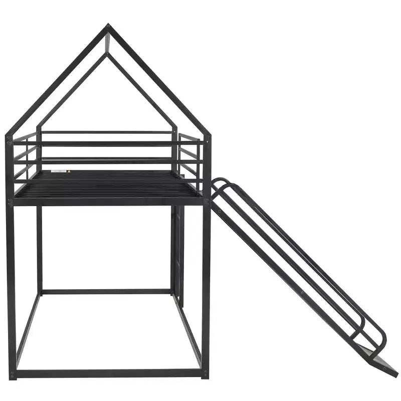 Bellemave Twin over Twin Bunk Bed with Slide & Ladder, Black Metal House-Style Bed for Kids, Safe & Sturdy Playhouse Loft Bed
