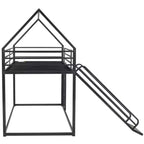 Bellemave Twin over Twin Bunk Bed with Slide & Ladder, Black Metal House-Style Bed for Kids, Safe & Sturdy Playhouse Loft Bed