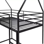 Bellemave Twin over Twin Bunk Bed with Slide & Ladder, Black Metal House-Style Bed for Kids, Safe & Sturdy Playhouse Loft Bed