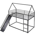 Bellemave Twin over Twin Bunk Bed with Slide & Ladder, Black Metal House-Style Bed for Kids, Safe & Sturdy Playhouse Loft Bed