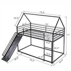 Bellemave Twin over Twin Bunk Bed with Slide & Ladder, Black Metal House-Style Bed for Kids, Safe & Sturdy Playhouse Loft Bed