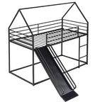 Bellemave Twin over Twin Bunk Bed with Slide & Ladder, Black Metal House-Style Bed for Kids, Safe & Sturdy Playhouse Loft Bed