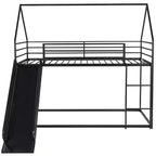 Bellemave Twin over Twin Bunk Bed with Slide & Ladder, Black Metal House-Style Bed for Kids, Safe & Sturdy Playhouse Loft Bed