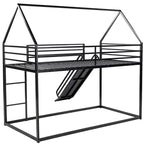 Bellemave Twin over Twin Bunk Bed with Slide & Ladder, Black Metal House-Style Bed for Kids, Safe & Sturdy Playhouse Loft Bed