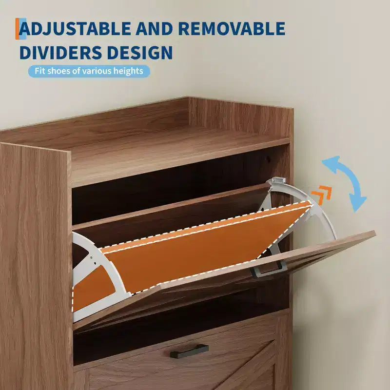 Bench with 4 flip-up drawers and padded seat cushion, Wooden narrow shoe storage rack, Suitable for living room entryway bench