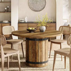 Lantine Round Dining Table for 4 People, 39.37 Dinner Table with Fence Pedestal Base, Farmhouse Kitchen Table for Dining Room, Living Room