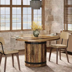 Lantine Round Dining Table for 4 People, 39.37 Dinner Table with Fence Pedestal Base, Farmhouse Kitchen Table for Dining Room, Living Room