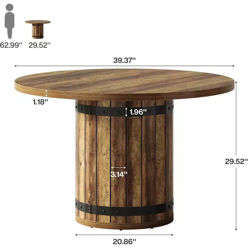 Lantine Round Dining Table for 4 People, 39.37 Dinner Table with Fence Pedestal Base, Farmhouse Kitchen Table for Dining Room, Living Room