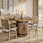 Lantine Round Dining Table for 4 People, 39.37 Dinner Table with Fence Pedestal Base, Farmhouse Kitchen Table for Dining Room, Living Room