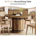 Lantine Round Dining Table for 4 People, 39.37 Dinner Table with Fence Pedestal Base, Farmhouse Kitchen Table for Dining Room, Living Room
