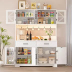 Dyonery 71 LED Kitchen Pantry Cabinet with Power Outlet,Large Kitchen Storage Cabinet with Acrylic Door & Shelves & 2 Drawers,Tall Modern Coffee Bar
