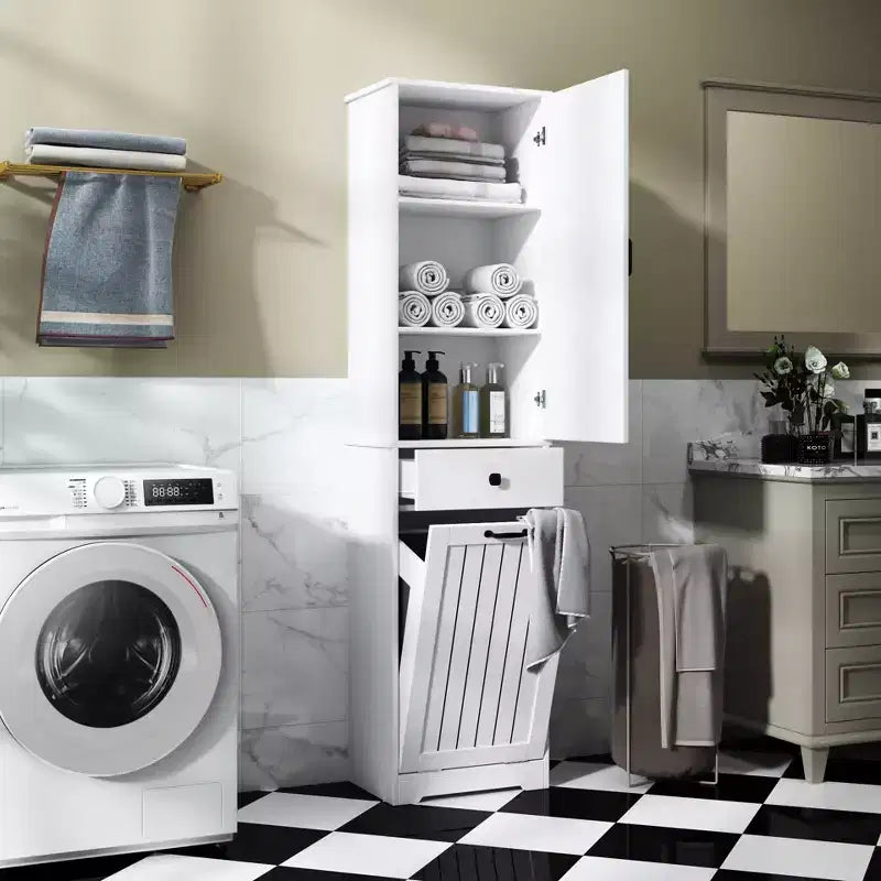 Laundry Cabinet ,with 1 Storage cabinet and 1 Drawer - White