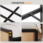 Metal Platform Bed Frame with Rattan Headboard and Footboard, Quiet, Sturdy Slats, Under-Bed Storage, Child and Pet Safe, No Box Spring Required