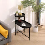 Okak Modern 2-Tier End Table with Storage Shelves, Side Table with Metal Frame, Accent Table for Living Room, Sofa Side, Bedroom, Black