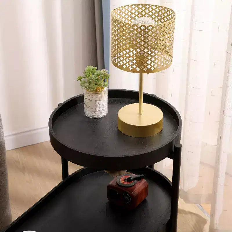 Okak Modern 2-Tier End Table with Storage Shelves, Side Table with Metal Frame, Accent Table for Living Room, Sofa Side, Bedroom, Black