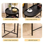Okak Modern 2-Tier End Table with Storage Shelves, Side Table with Metal Frame, Accent Table for Living Room, Sofa Side, Bedroom, Black