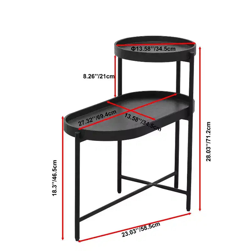 Okak Modern 2-Tier End Table with Storage Shelves, Side Table with Metal Frame, Accent Table for Living Room, Sofa Side, Bedroom, Black