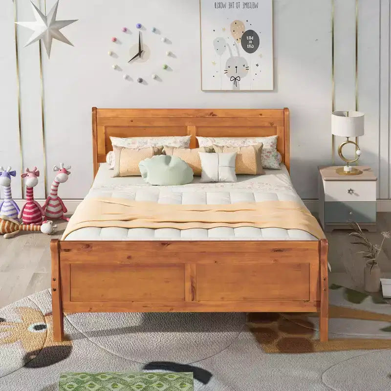 Wood Platform Bed, Wood Bed Frame with Headboard and Footboard for Bedroom