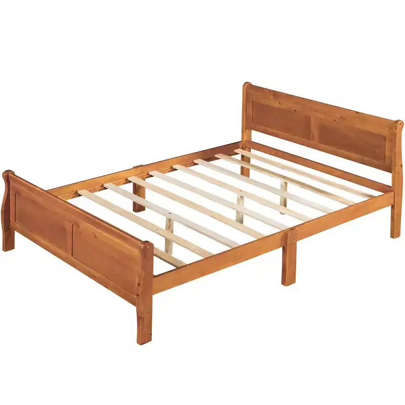 Wood Platform Bed, Wood Bed Frame with Headboard and Footboard for Bedroom