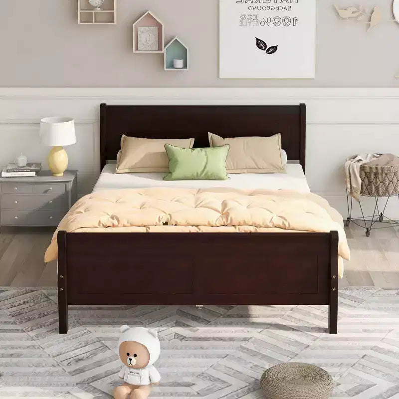 Wood Platform Bed, Wood Bed Frame with Headboard and Footboard for Bedroom