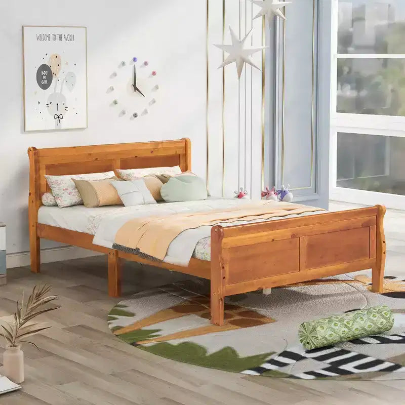 Wood Platform Bed, Wood Bed Frame with Headboard and Footboard for Bedroom