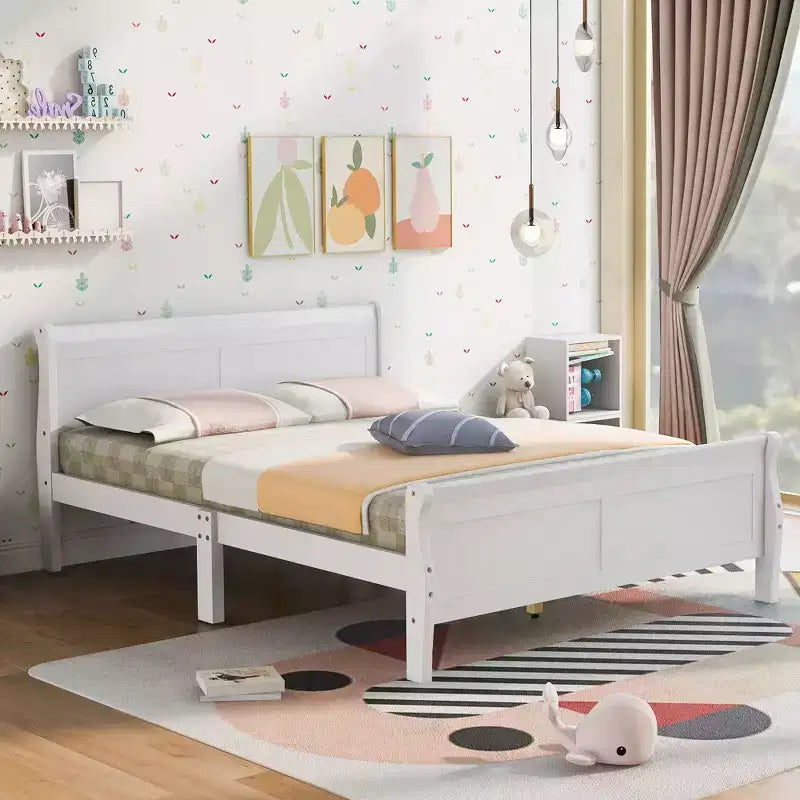 Wood Platform Bed, Wood Bed Frame with Headboard and Footboard for Bedroom