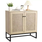 2-Door Rattan Storage Cabinet, Multi-Functional Kitchen Cupboard for Living Room, Hallway, Entryway,