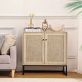2-Door Rattan Storage Cabinet, Multi-Functional Kitchen Cupboard for Living Room, Hallway, Entryway,