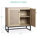 2-Door Rattan Storage Cabinet, Multi-Functional Kitchen Cupboard for Living Room, Hallway, Entryway,