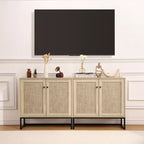 2-Door Rattan Storage Cabinet, Multi-Functional Kitchen Cupboard for Living Room, Hallway, Entryway,