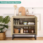 2-Door Rattan Storage Cabinet, Multi-Functional Kitchen Cupboard for Living Room, Hallway, Entryway,