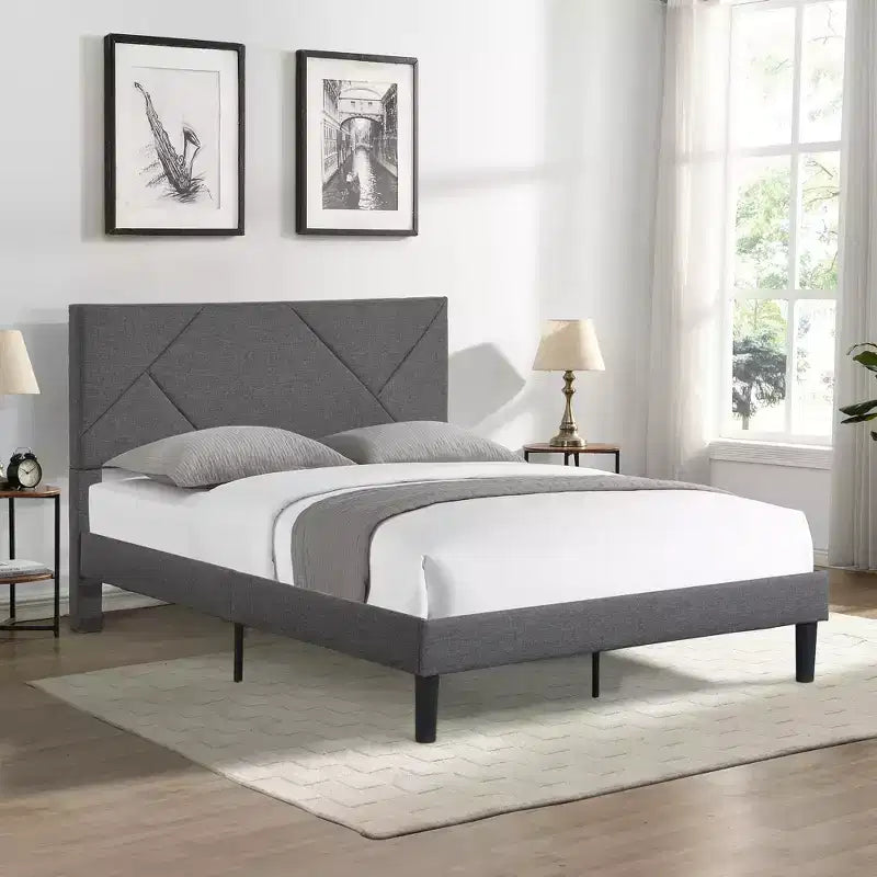 Bellemave Full Size Upholstered Platform Bed Frame with Headboard, Strong Wood Slat Support,No Box Spring Needed, Easy Assembly, Gray