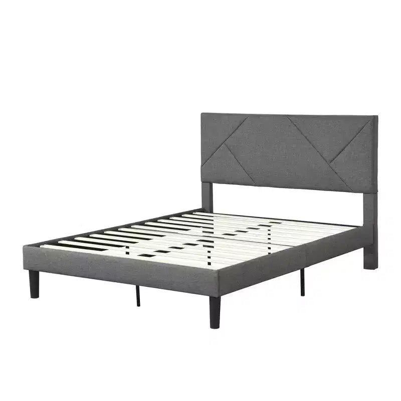 Bellemave Full Size Upholstered Platform Bed Frame with Headboard, Strong Wood Slat Support,No Box Spring Needed, Easy Assembly, Gray