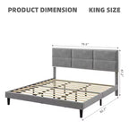 King Bed Frame with Velvet Headboard, Upholstered Platform Base & 1000 lbs Support