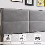 King Bed Frame with Velvet Headboard, Upholstered Platform Base & 1000 lbs Support